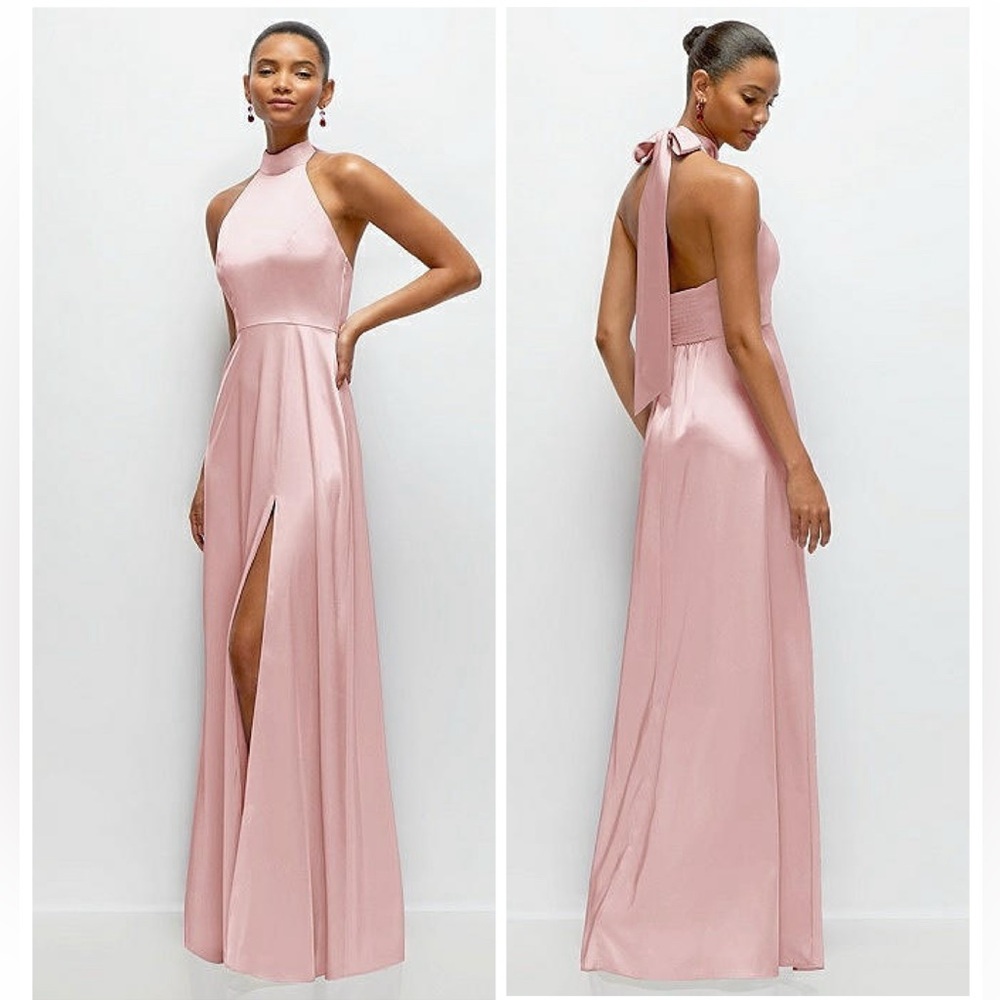 Dessy Collection Blush Pink Halter Maxi Dress